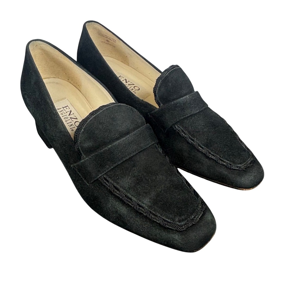 Enzo Angiolini Loafer Pumps Black Suede Block Heel Square Toe Brazil Classic 9 N